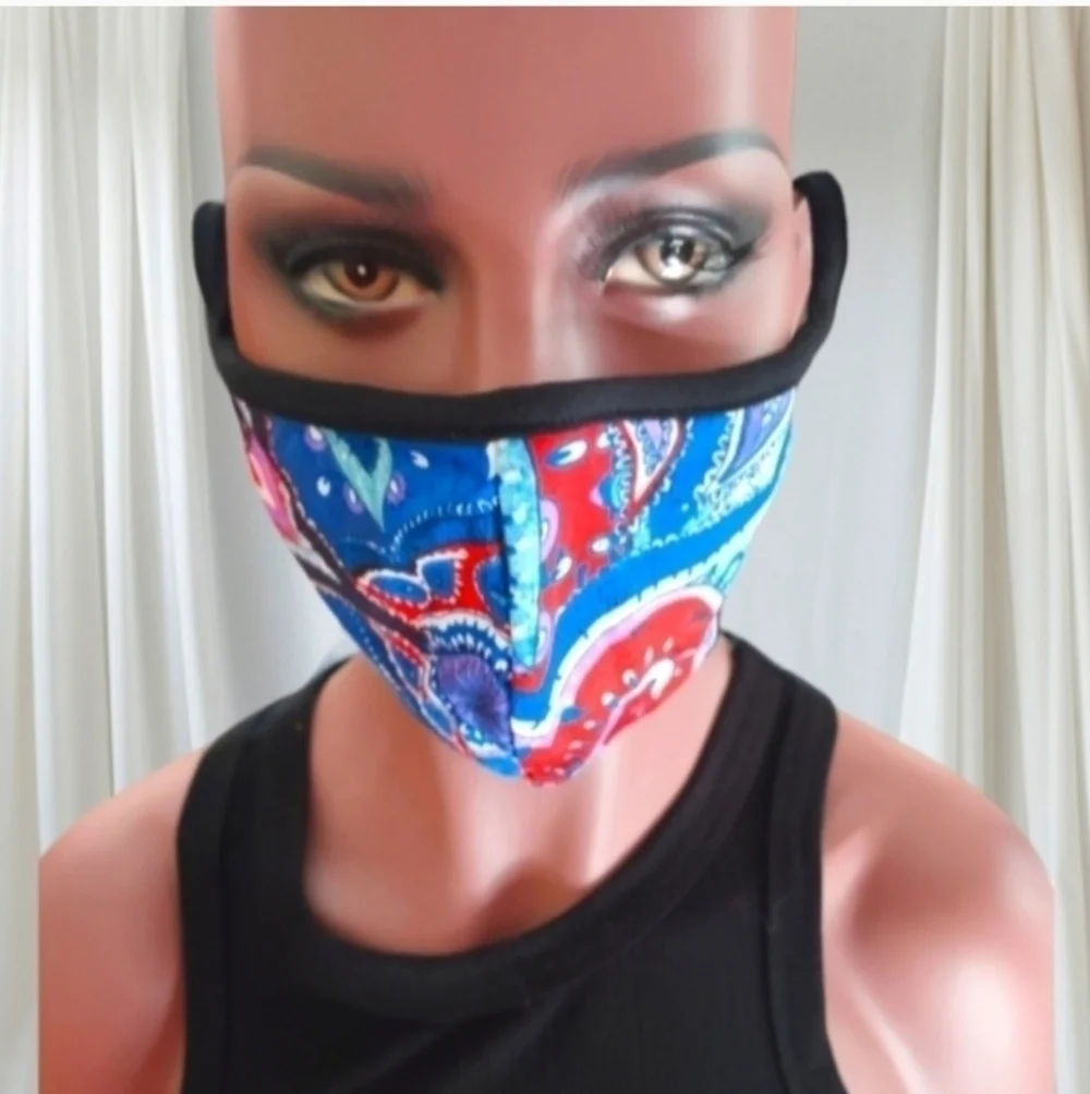 Royal Blue Bohemian Hippie Patchwork Face Mask Y2K